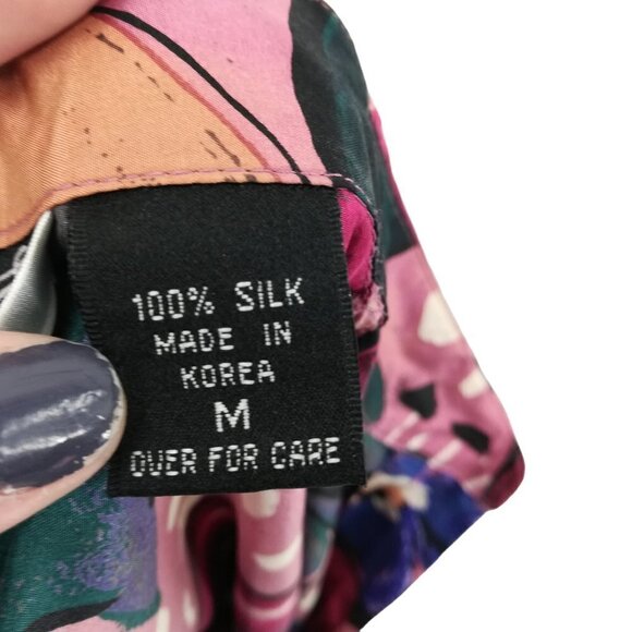 Vintage Paul Et Duffier Silk Button Front Abstract Short Sleeve Blouse Size M - Picture 2 of 10